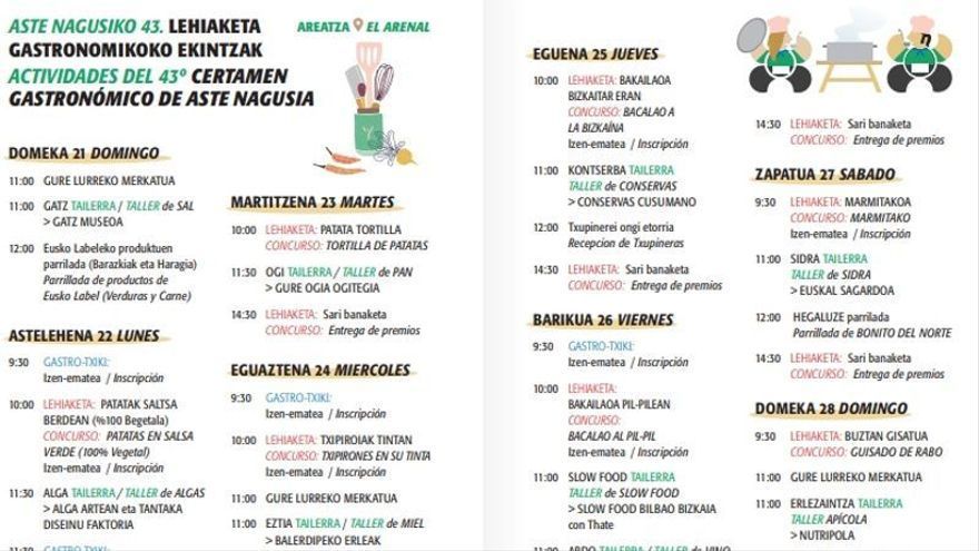 Toda la programación gastronómica del 43º certamen gastronómico de Aste Nagusia