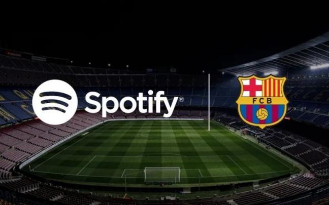 El Camp Nou, el logo de Spotify y el escudo del Barcelona. El Camp Nou, el logo de Spotify y el escudo del Barcelona.