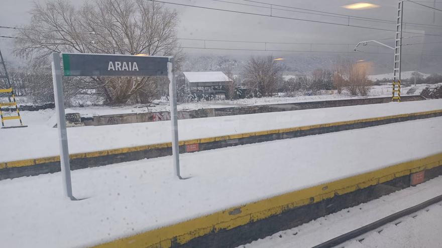 Desde el tren: Álava amanece bajo un manto blanco de nieve