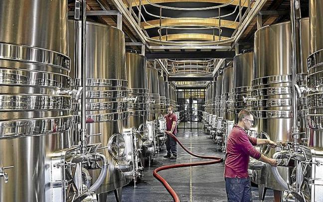 Sala de dep&oacute;sitos de la bodega Torre de O&ntilde;a.