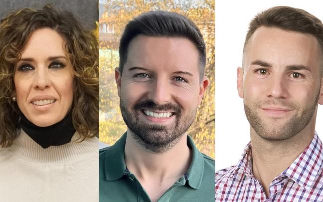 Cristina Recalde, Daniel Cuesta y Richard García, candidatos del PP a la Alcaldía de Berrioplano, Berriozar y Villava, respectivamente.