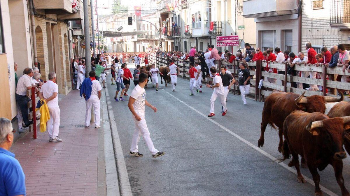 Público subido al vallado del encierro de Milagro