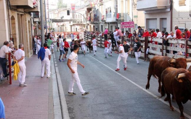 P&uacute;blico subido al vallado del encierro de Milagro
