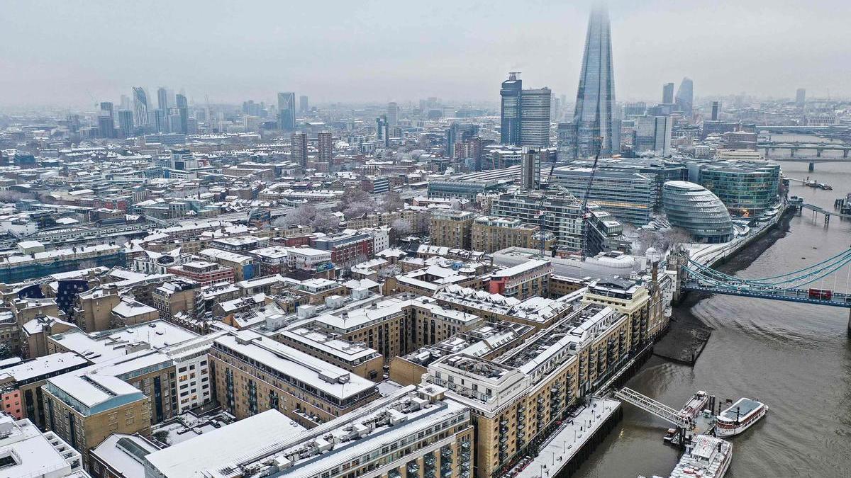 El distrito londinense de Wapping, nevado.