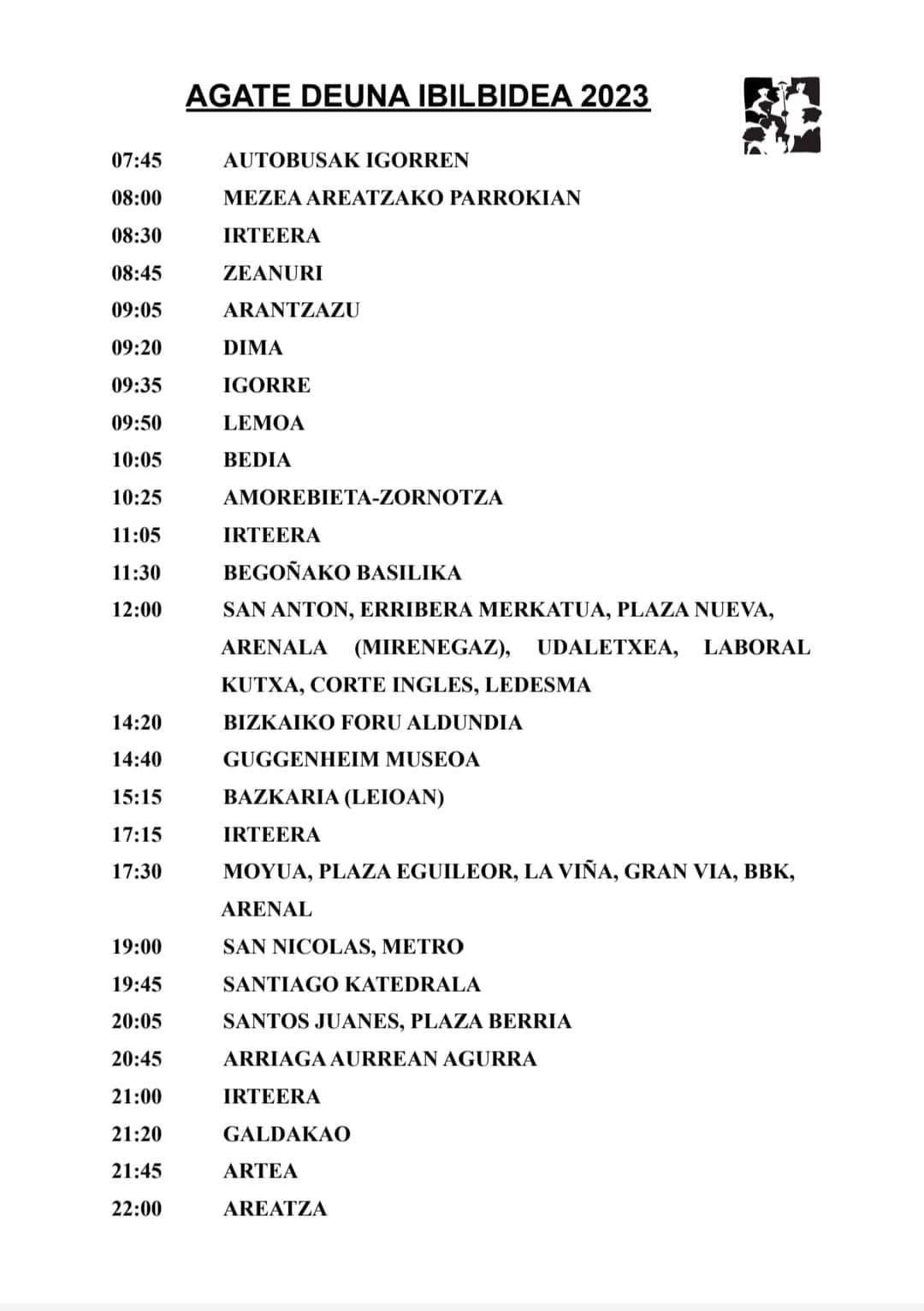 Programación de las presentaciones del coro de Arratia