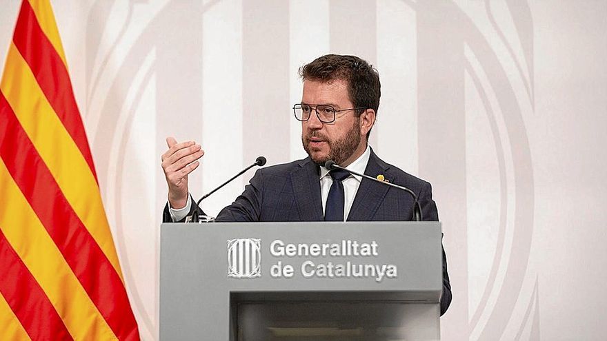 El president de la Generalitat, Pere Aragonès, en su comparecencia del pasado martes tras el Consell Executiu. | FOTO: E.P.