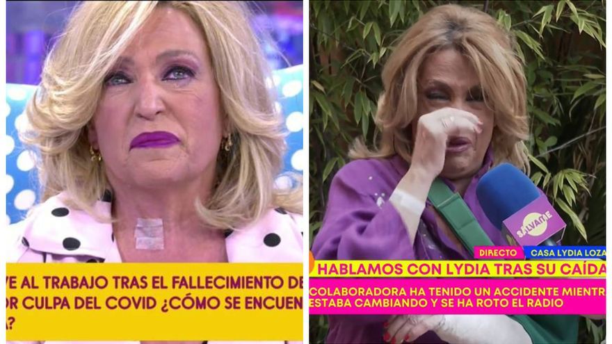 Lydia Lozano, llorando tras ser operada de las cervicales y tras romperse el brazo.