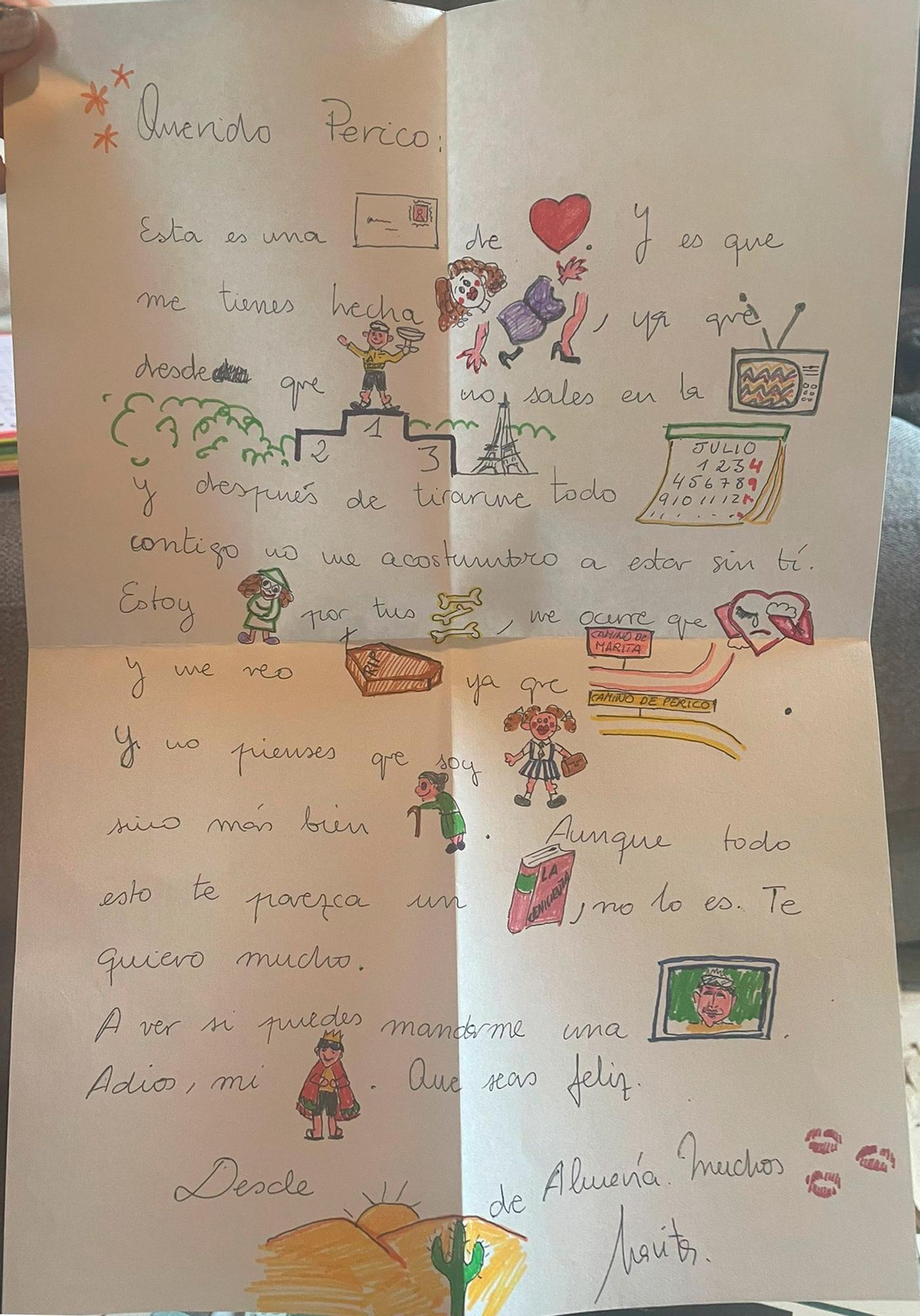 La carta de la admiradora de Pedro Delgado.