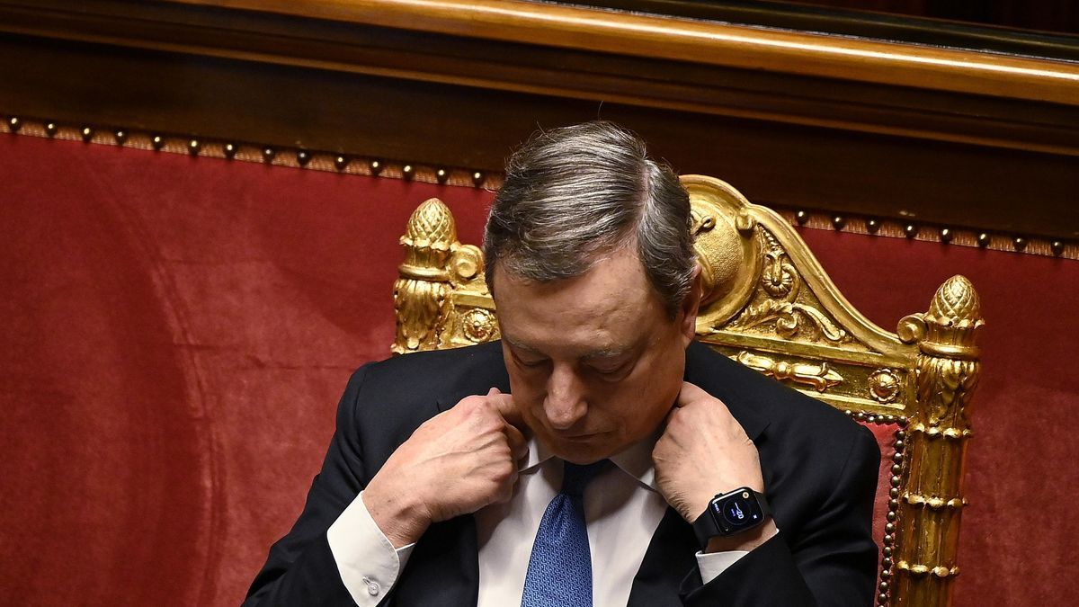 El primer ministro de Italia, Mario Draghi, durante una sesión en el Senado.