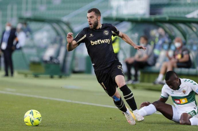 Luis Rioja, durante el partido contra el Elche de la pasada temporada