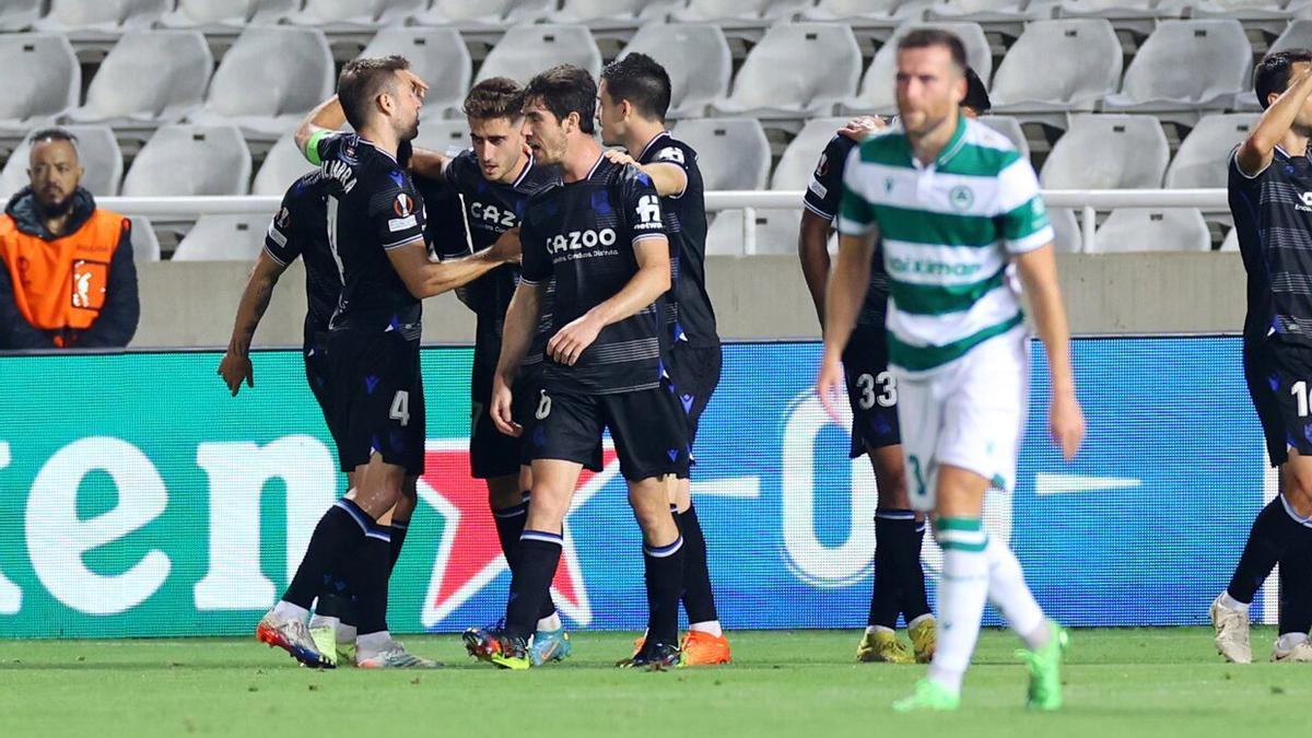 REAL SOCIEDAD (EUROPA LEAGUE). Ha ganado por este orden a Manchester United (0-1), Omonia (2-1), Sheriff de forma consecutiva (0-2 y 3-0) y de nuevo al Omonia (0-2).