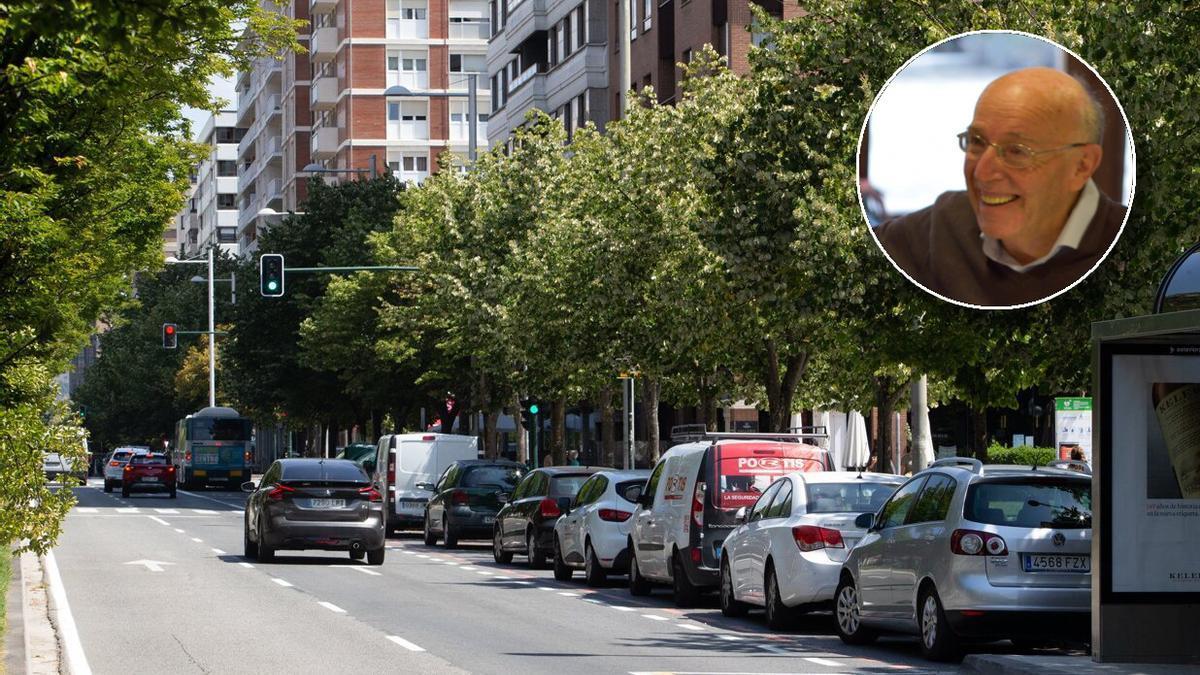 Imagen de la avenida de Pío XII de Pamplona. Arriba a la derecha, Francisco María Jauregui Flores.