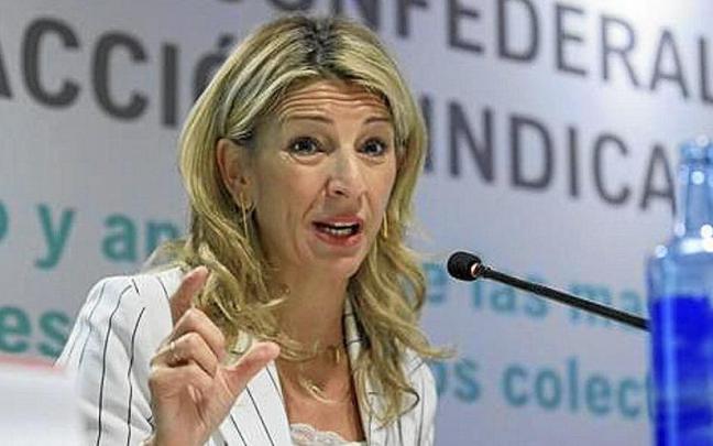 La vicepresidenta segunda y ministra de Trabajo, Yolanda Díaz, durante su intervención ayer.