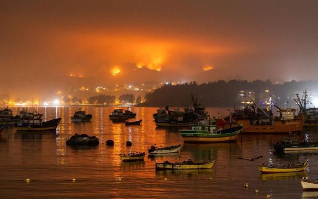Los incendios en la región chilena de Tomé.