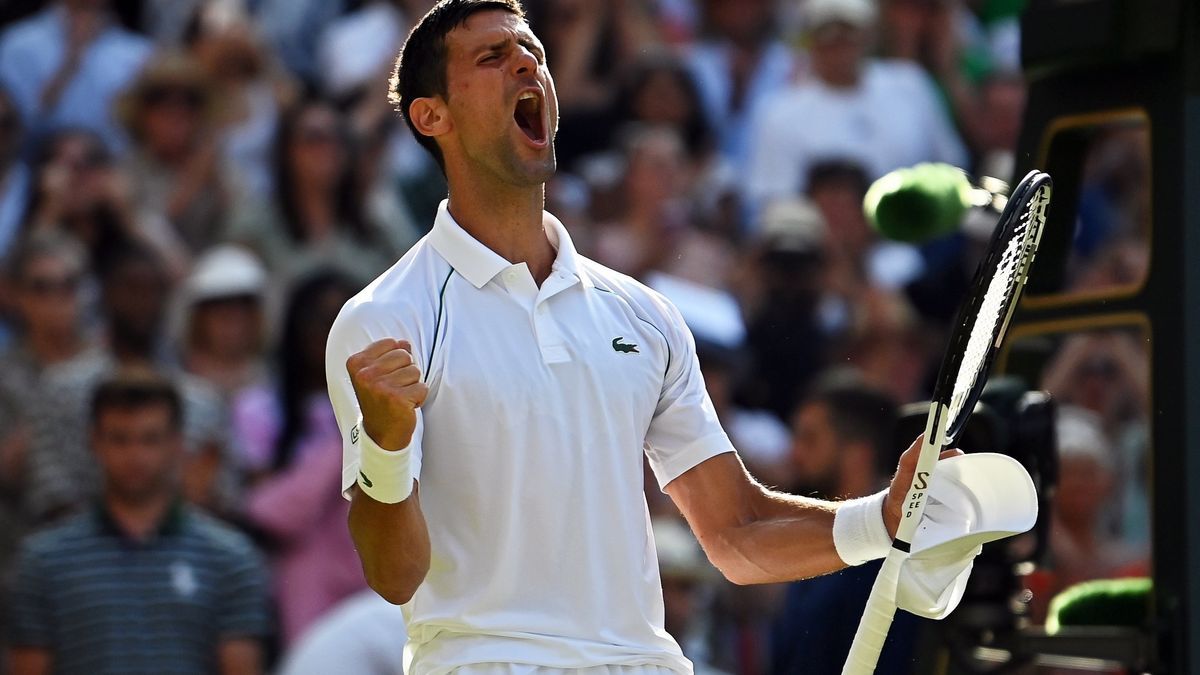 Novak Djokovic celebra su victoria en semifinales de Wimbledon