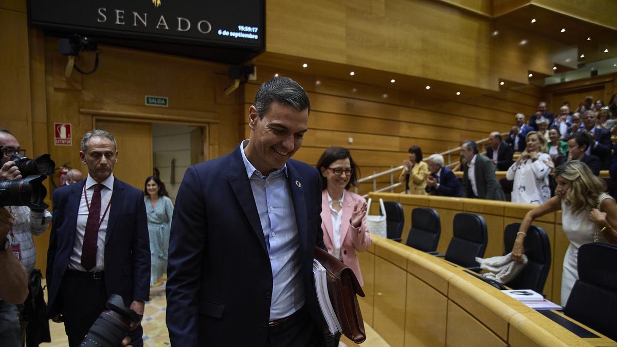 Pedro Sánchez a la llegada al Senado donde mantuvo su primer debate con el líder del PP en septiembre.