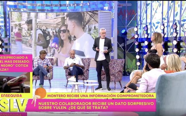 Los colaboradores, este martes, en el plato de 'Sálvame'.