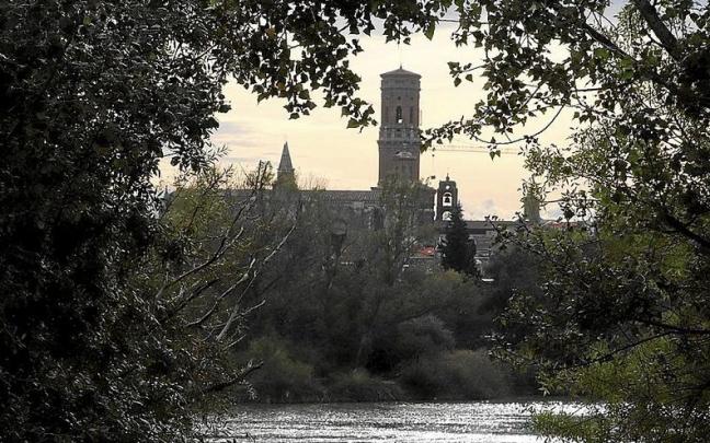 Vista de la catedral de Tudela desde la otra orilla del río Ebro.