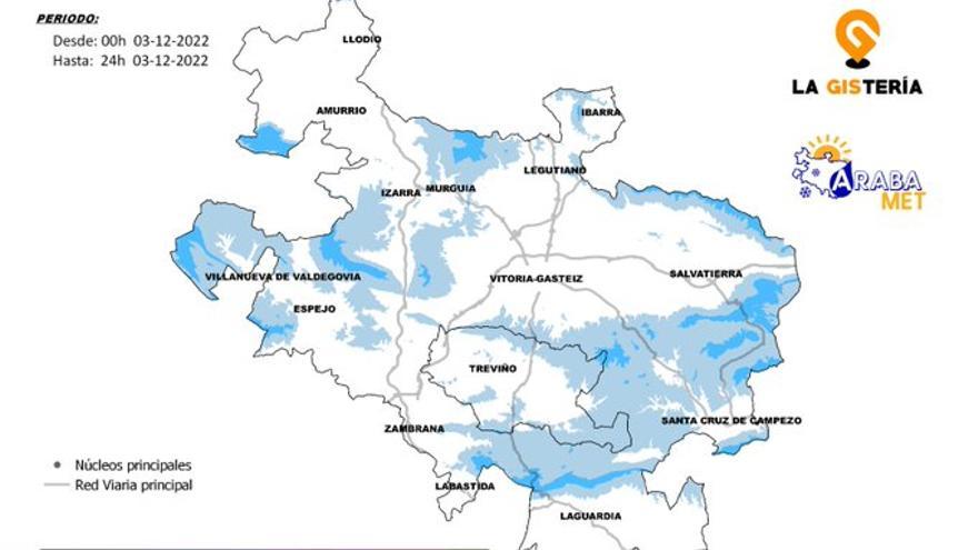 Mapa con espesores de nieve en Álava de @Arabamet