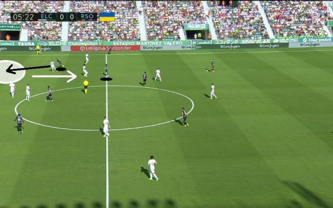 Captura de pantalla del partido disputado este s&aacute;bado entre la Real y el Elche.