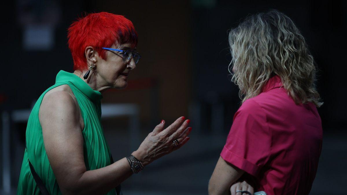 La consejera de Salud, Santos Induráin, con la parlamentaria socialista Patricia Fanlo .