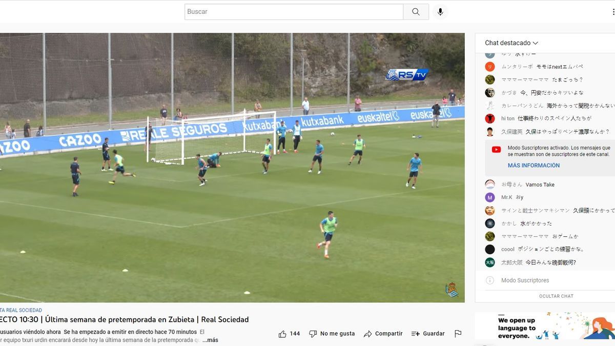 Más de 1.000 aficionados han seguido el entrenamiento de la Real por Youtube