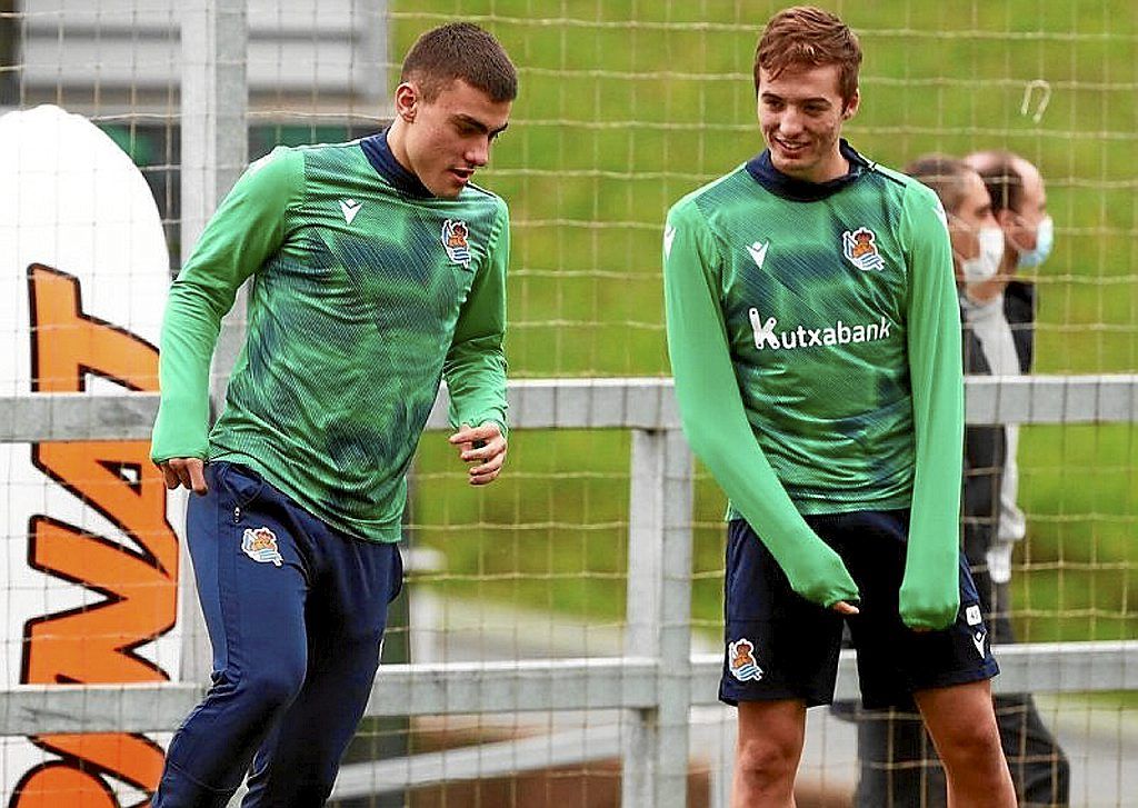 Jon Pacheco (dcha), en un entrenamiento con Barrenetxea.