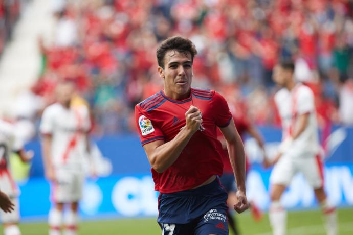 Manu Sánchez celebra su gol al Rayo Vallecano