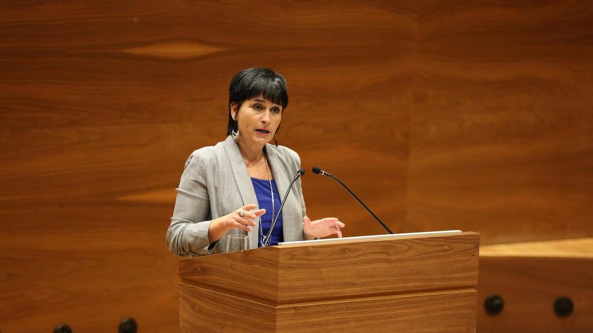 La parlamentaria Laura Aznal, de EH Bildu, este viernes en el Parlamento de Navarra.