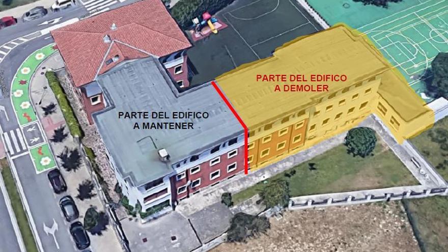 Gráfico en el que se destaca la parte del edificio del Sagrado Corazón que será demolida