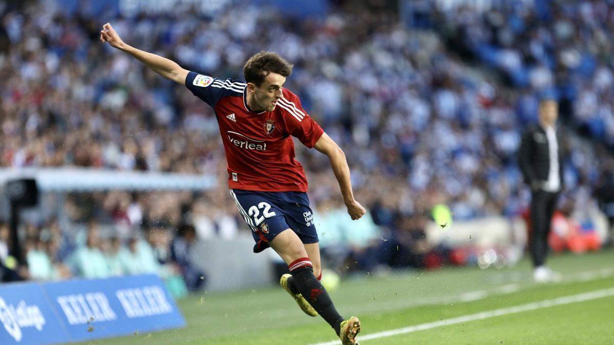 Aimar Oroz, en el partido ante la Real Sociedad en el Reale Arena.