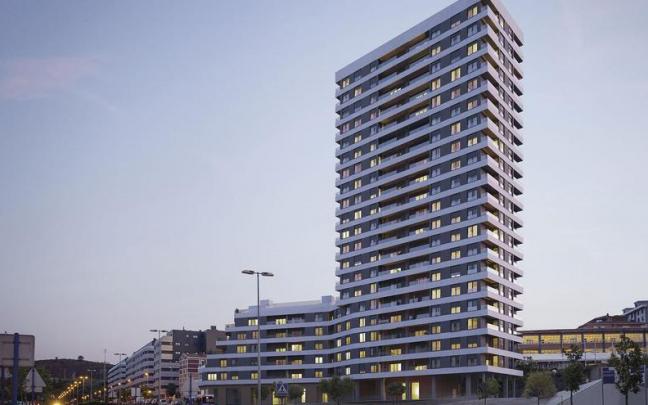 Infografía de como será el nuevo rascacielos residencial que se va a construir en la plaza Pormetxeta de Barakaldo