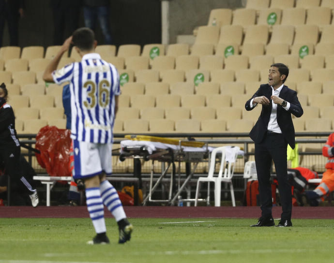 Marcelino, en un momento de la final de Copa en Sevilla