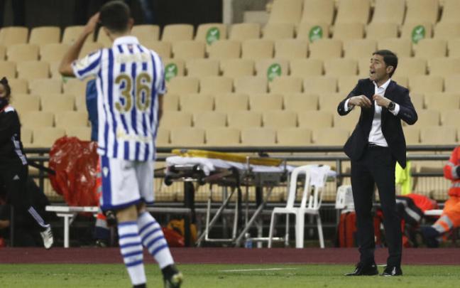 Marcelino, en un momento de la final de Copa en Sevilla Marcelino, en un momento de la final de Copa en Sevilla