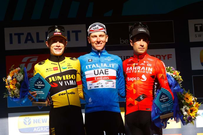Vingegaard, el campeón Pogacar y Mikel Landa en el podio de la Tirreno-Adriático