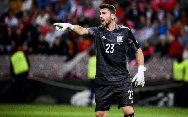 Unai Simón, durante un partido de la UEFA Nations League.