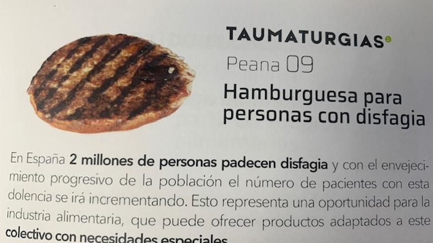 Puré con forma de hamburguesa, incluido en el folleto repartido en la jornada del CNTA.