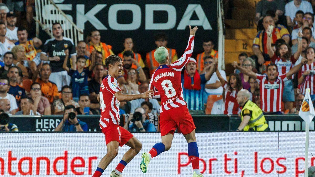 Antoine Griezmann celebra su gol en Mestalla.