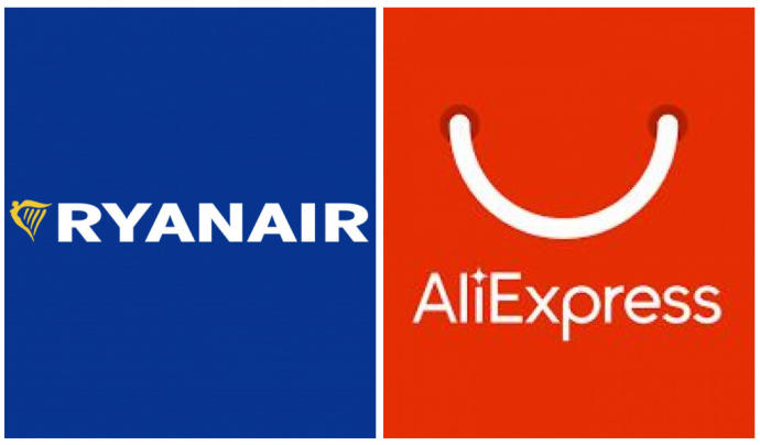 Los logos de Ryanair y AliExpress.