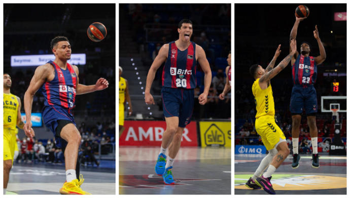 Baldwin, Fontecchio y Enoch, durante el partido ante el UCAM Murcia