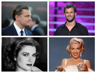 Los actores Leonardo Di Caprio, Chris Hemsworth, Grace Kelly y Marilyn Monroe.
