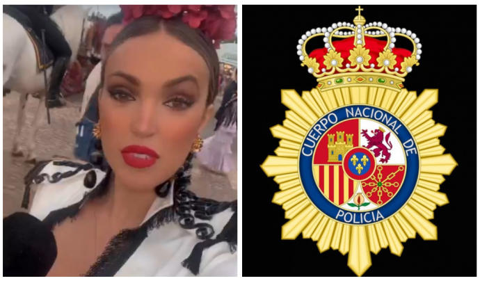 Marta Riesco y el escudo de la Policía Nacional.