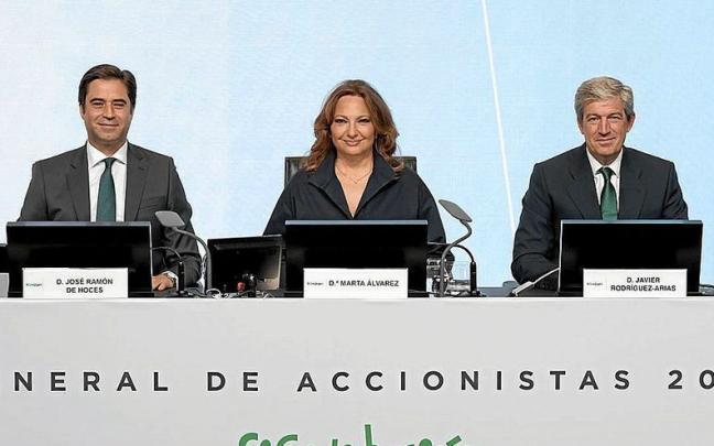 Los primeros ejecutivos de la compañía, con su presidenta, Marta Álvarez, ayer en Madrid. | FOTO: E.C.I. Los primeros ejecutivos de la compañía, con su presidenta, Marta Álvarez, ayer en Madrid. | FOTO: E.C.I.