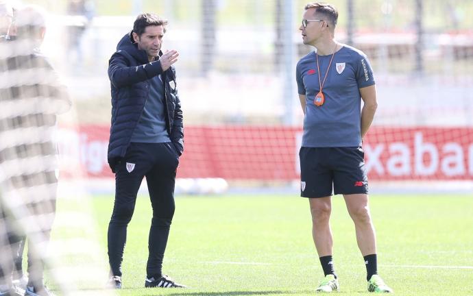 Marcelino durante el entrenamiento del pasado martes.