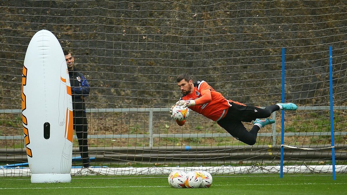 Mathew Ryan, en un entrenamiento en Zubieta.