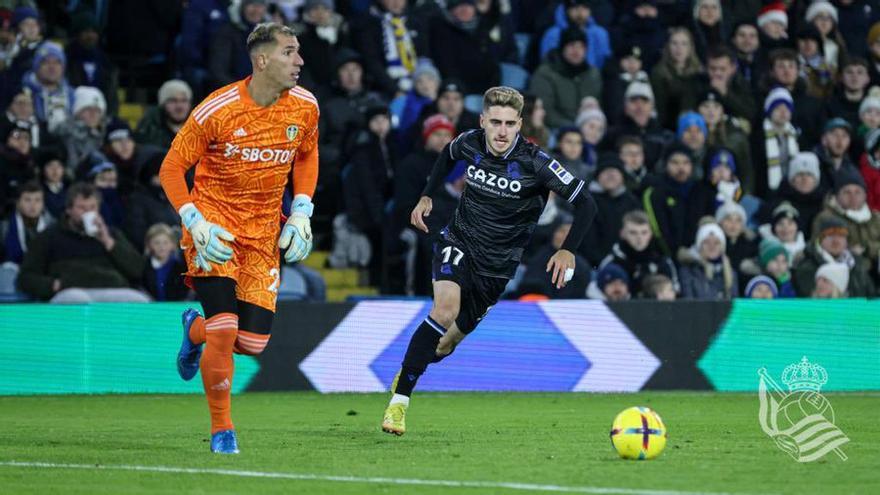 Robert Navarro, en un instantes del partido contra el Leeds.