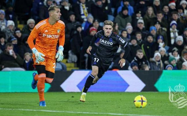 Robert Navarro, en un instantes del partido contra el Leeds.