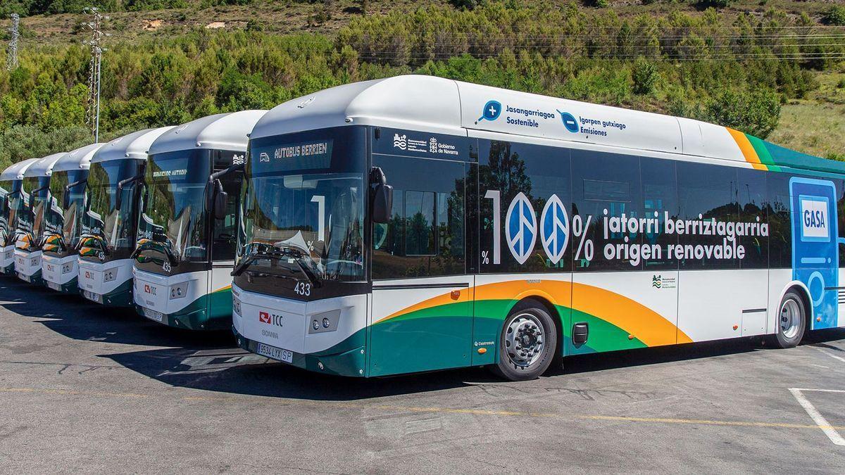 Imagen correspondiente a la presentación de los trece autobuses de Gas incorporados en 2022.