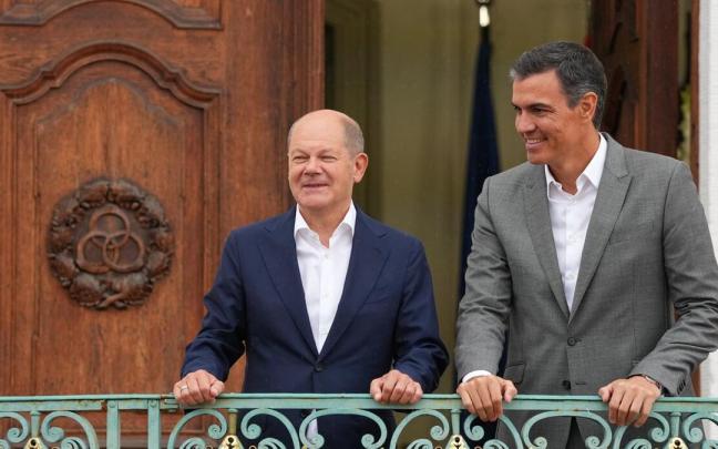 S&aacute;nchez durante un encuentro con el canciller alem&aacute;n, Olaf Scholz.