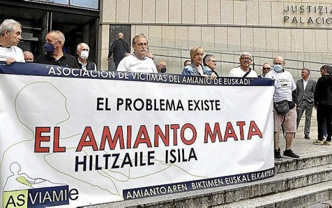 Co.ncentración de Asviamie ayer en Donostia | FOTO: JAVI COLMENERO